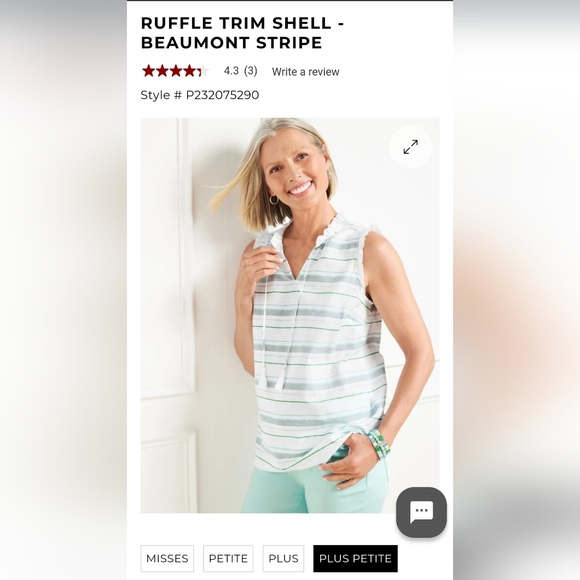 Ruffle Trim Shell - Beaumont Stripe Sleevless Blouse - Picture 11 of 12